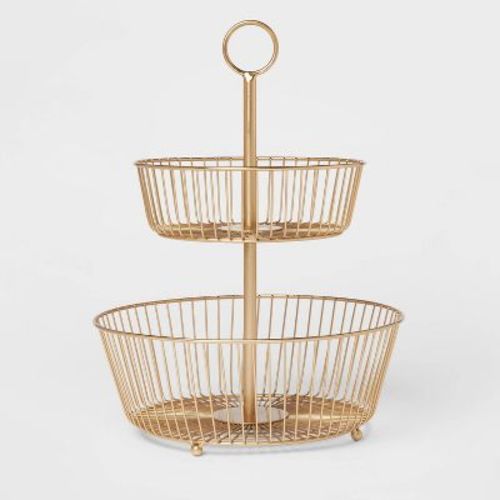 Delavan Collection Metal Wire Fruit Basket Gold - Threshold™: Iron Round Fruit Holder Kitchen, 15.75" Height