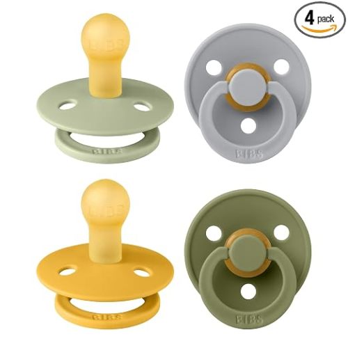 BIBS Pacifiers - Color 4 Pack | Round Nipple Baby Pacifier | BPA Free Natural Rubber Latex Soother | Made in Europe | Size 0-6 Months | Garden Colors