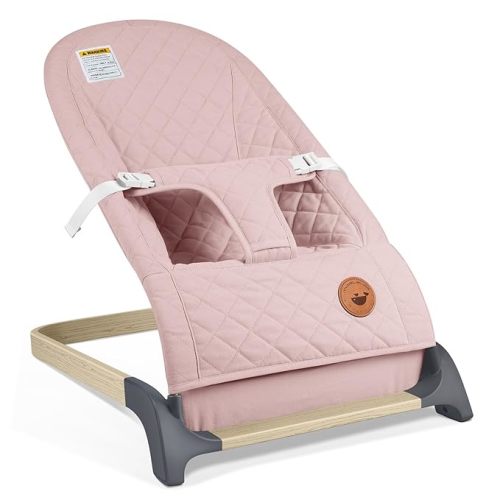 Baby Bouncer, Portable Bouncer Seat for Babies, Infants Bouncy Seat with Cotton Fabric, Natural Vibrations (Pink)