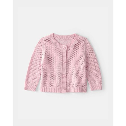 Baby Girl Bow Pointelle Button-Up Cardigan Sweater - Pink - OshKosh B'gosh | Carter's