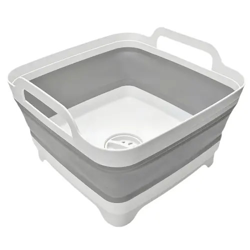 Collapsible Wash Basin 9L, Foldable Dish Tub with Drain Plug, Portable Collapsible Dish Basin, Camping Sink for Washing Dishes, Laundry & Kitchen Use,Gray