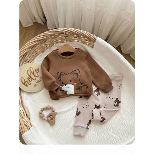 SHEIN Newborn Baby Girl Cute Cartoon Pattern Long Sleeve Sweatshirt & Pants Set Fox Baby Clothes Baby Clothes Set Brown Baby Outfit Mocha Baby Outfit Baby Girl Clothes Fall Winter | SHEIN USA