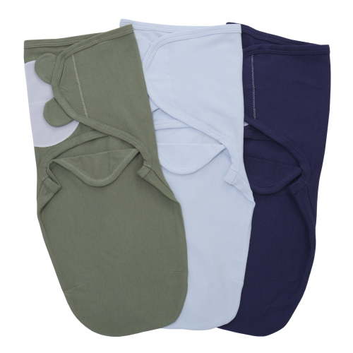 Parent's Choice 100% Cotton 3-Pack Adjustable Baby Wrap Swaddles for Boys, Solid Colors, 22" x 27"
