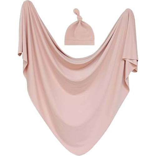 Amazon.com: MairMore Newborn Swaddle Blanket & Beanie Set, Baby Receiving Blanket | Soft & Stretchy, 47 x 47 In, Baby Blanket with Hat & Name Sign for Photoshoot, Coming Home Outfit, Boys & Girls