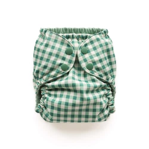 Esembly Cloth Diaper Cover, Verdant Gingham, Size 2 (18-35lbs) | Reusable, Waterproof, Breathable and Adjustable Outer Layer Over Absorbent Inner, Blowout Protection and Reusbale Swim Diaper