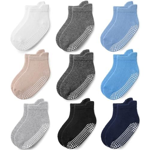JAKIDAR Baby Toddler Socks Non Slip 9 Pairs Cotton Ankle Grip Socks for Boys Girls Baby Kids Infants Children