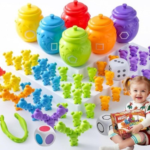 Joyfy 83Pcs Rainbow Counting Bears, STEM Educational Toys, Montessori Learning Toy for Toddlers, Birthday & Easter Gift for Boy & Girls Aged 3+