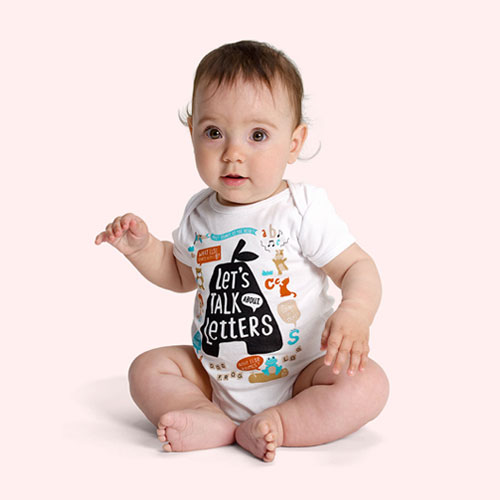 Talking is Teaching Bundle with Letters, Colors, and Hands and Feet Bodysuits and Board Books - 3-6 months.