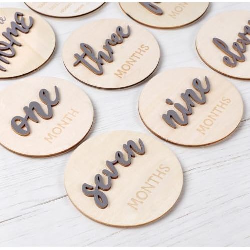 8PCS Baby Monthly Milestone Signs,Month Milestone Baby Markers for Girl Boy | 3D Baby Milestone Discs Wooden,Hello World Newborn Signs,1-12 Month Baby Announcement Sign,for Baby Shower, Hospital,Nursery
