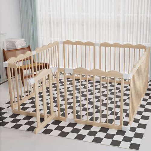 Baby Playpen, Wooden Playpen for Babies and Toddlers, Large Adjustable Wooden Baby Playard with Locking Gate, Easy to Assemble, Portable Play Pen, Infant Play Pen Play Area(47x62x24 Inch)