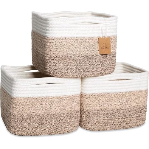 NaturalCozy Storage Cubes 9”x9”x7”Cotton Rope Woven Baskets for Organizing 3-Pack | 9 Inch Cube Storage Bin | Small Basket for Shelf Nursery, Pantry, Decorative Plant, Bathroom Closet, Toy Gift