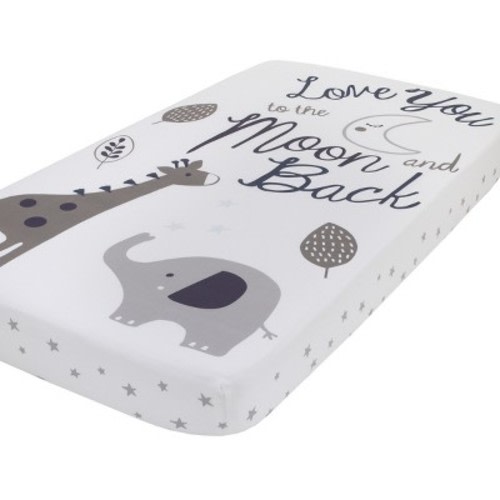 NoJo Love You To The Moon - 100% Cotton Grey and White Elephant and Giraffe Nursery Photo Op Fitted Crib Sheet "Love You to the Moon and Back"