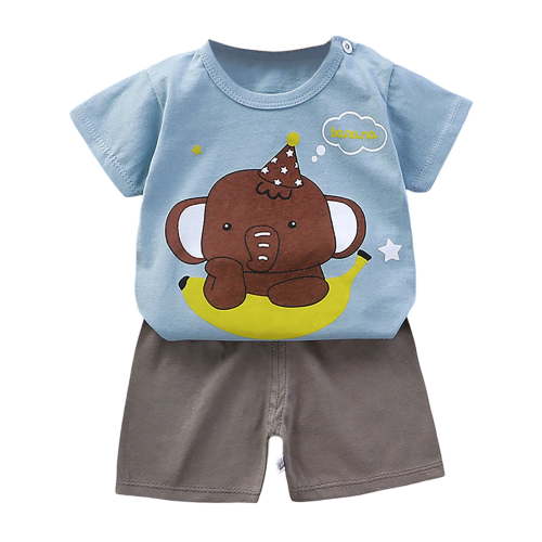 WOYY Newborn Boys Summer Outfits Cartoon Print Short Sleeve Tshirt Shorts Set, Sizes 3-6M