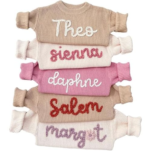 Personalized Baby Sweater, Customized Baby Knit Sweater with Hand-Embroidered Name and Monogram, Custom Name Baby Boy Baby Girl Toddler Gift for Birthday, Baby Shower, Christmas Gift