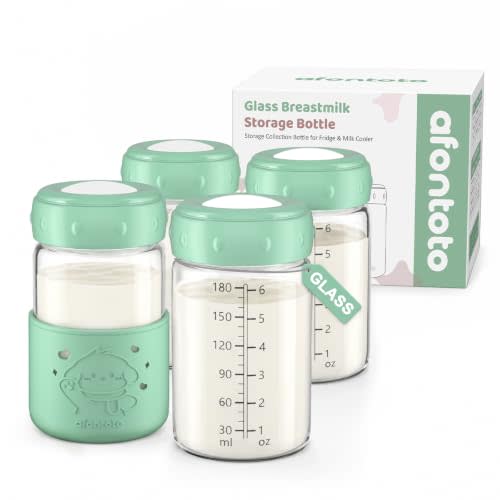 Glass Breastmilk Storage Bottles, Replacement Spectra Pump Bottles, BPA Free Wide Neck Borosilicate Glass Breast Milk Collection Baby Bottle with Silicone Sleeve, Breastfeeding Essentials, 6oz, 4 PCS
