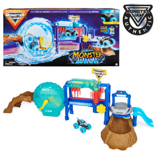 Monster Jam Megalodon Monster Wash Playset with Color-Changing Truck for Kids Aged 3 & Up