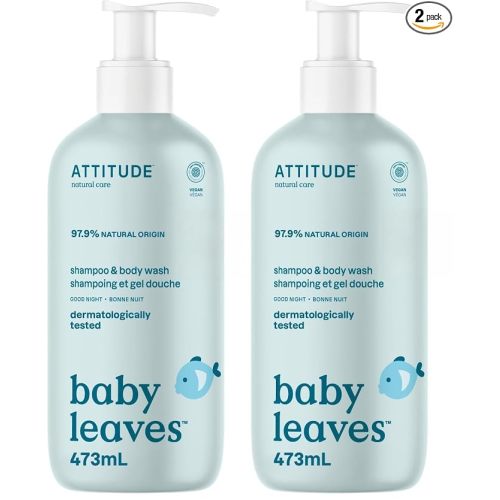 ATTITUDE 2-in-1 Shampoo and Body Wash for Baby, EWG Verified, Dermatologically Tested, Vegan, Good Night, 16 Fl Oz (Pack of 2)