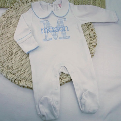 Baby Coming Home Outfit- Boy Monogrammed Footie-Collar Footie