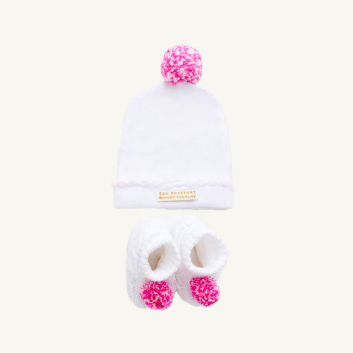 Bryer Booties & I'm Here Hat Set - Worth Avenue White