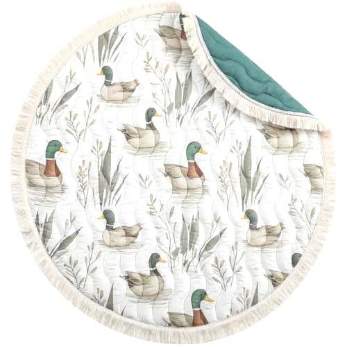 AceOrbit Baby Play Mat 40" x 40" Mallard Ducks Baby Tummy Time Playmat Soft Thickened Anti-Slip Reversible Floor Crawling Mat for Boys Girls Toddlers Infants Mallard Ducks Nursery Decor