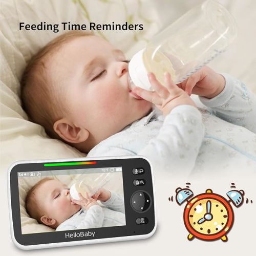 HelloBaby HB6550 5" Baby Monitor 3 Cameras, 26-Hour Battery, Pan-Tilt-Zoom,1000ft Range Video Audio Baby Monitor No WiFi, ECO, Night Vision, 2-Way Talk, 8 Lullabies and Temperature, Ideal Gifts