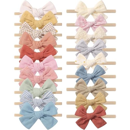 doboi 20PCS Baby Girls Headbands Thin Hair Bows Nylon Linen Hairbands