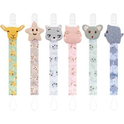 babygoal Doll Pacifier Clips with Pacifier Case, 6 Pack Binky Paci Holder Clips Leashes Fits for Most Pacifiers and Binkies 6PS33-GZ