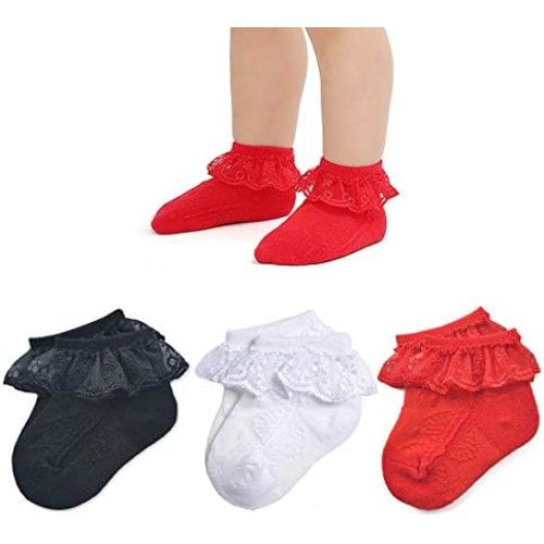 EPEIUS Baby Girl Ruffle Socks, Eyelet Frilly Lace Socks for Newborn Infant