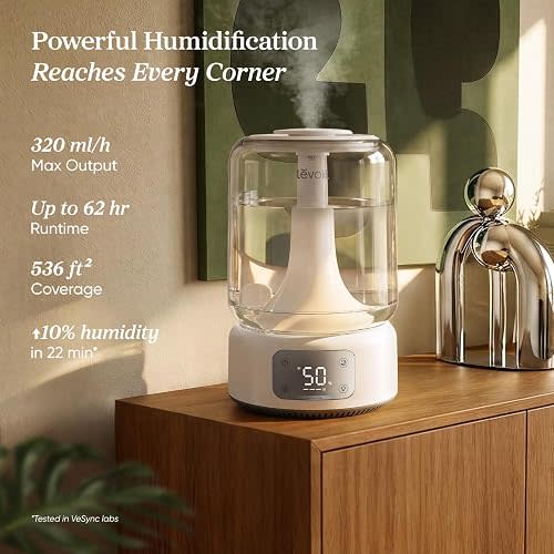 LEVOIT Humidifiers for Bedroom Large Room Home, 6.2L Dishwasher Safe, Cool Mist Humidifier for Baby & Plants, Top Fill Easy to Clean, Quiet 26dB, Smart App & Voice Control, Essential Oil Diffuser