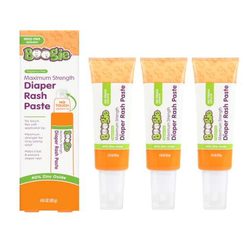 Boogie Maximum Strength Diaper Rash Paste - 4 fl oz (3 Pack) | 40% Zinc Oxide - Mess-Free Applicator - Soothes Baby Bum - Fragrance-Free - Diaper Bag Essential