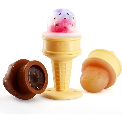 Smily Mia Baby Fruit Food Feeder & Freezer Teether Combo, ICY Bite Ice Cream Teether for Baby Cooling Relief, BPA Free Silicone Feeder for Safe Infant Self Feeding,3 Month+,Choclate Brown