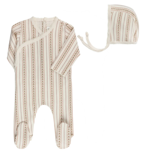 Baby Girl Footie (Stretchy) and Bonnet | Jersey Cotton | Linear Tulip | Ely's & Co – Ely's & Co.