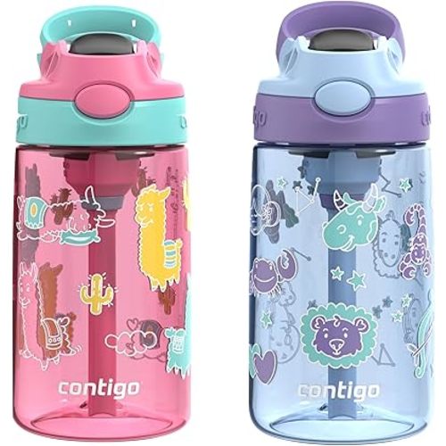 Contigo Aubrey Leak-Proof Spill-Proof Water Bottles, Azalea Jade Llama & Periwinkle Amethyst Zodiac, 14 oz