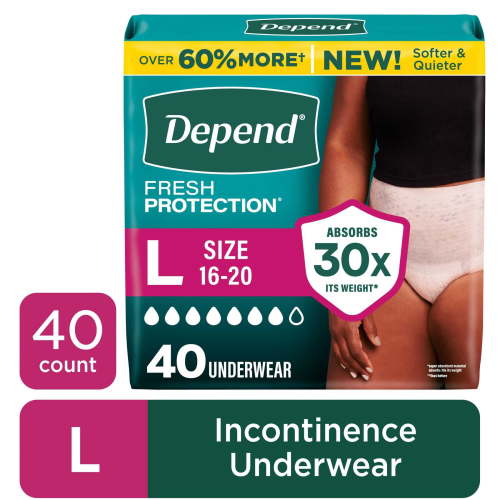 Depend Fresh Protection Incontinence Underwear for Women, Adult Diapers, L (40 Count) HSA/FSA Eligible