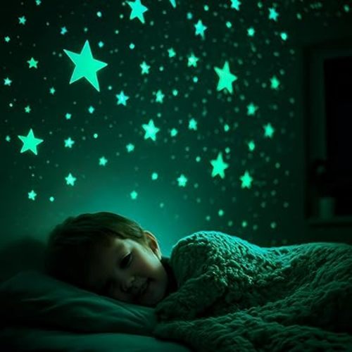 Glow in The Dark Stars for Ceiling or Wall Stickers - Glowing Wall Decals Stickers Room Decor Kit - Galaxy Glow Star Set and Solar System Decal for Kids Bedroom Decoration