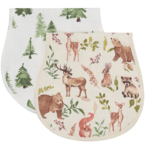 LifeTree Muslin Baby Burp Cloths - Soft 2 Pack Viscose from Bamboo Cotton Large 22'' by 10.6'' Absorbent Milk Spit Up Rags - Burping Cloths for Newborn, Girls Boys, Woodland Animals & Pine Tree