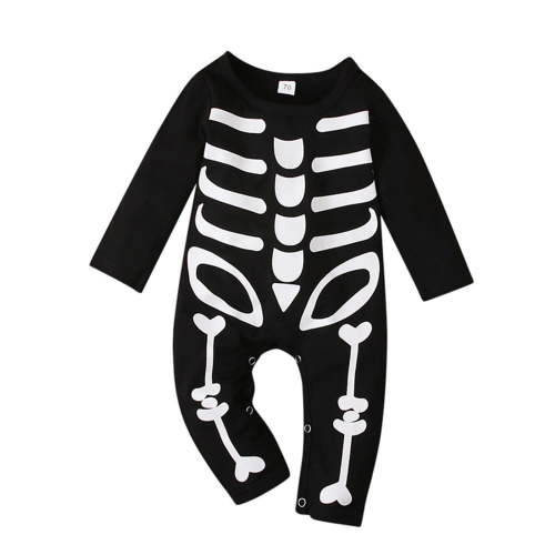 Bjutir Halloween Baby Clothes Fall Winter Skull Print Romper Casual Cute Crew Neck Long Sleeve Halloween Baby Onesies Size 0-3 Months Black