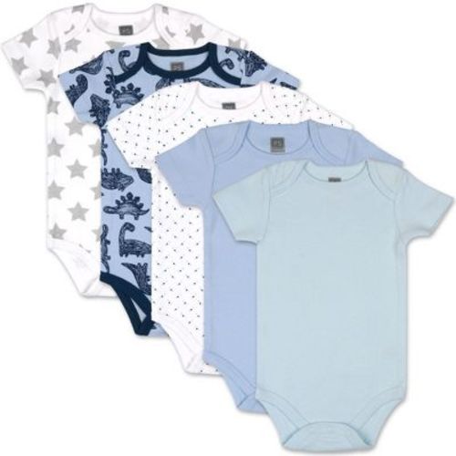 The Peanutshell Baby Boy Short Sleeve Bodysuits, 5-Pack, Blue/Gray/Dino, 9-12 Months