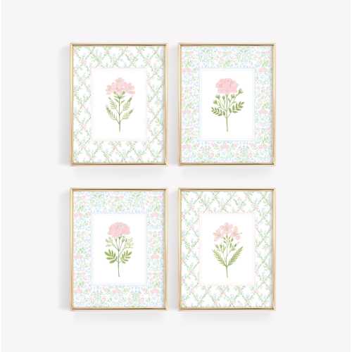 Pink and Blue Floral Nursery Wall Art Set of 4, Pastel Botanical Girls Bedroom Art, Grandmillennial Flower Prints, Baby Girl Nursery Decor
