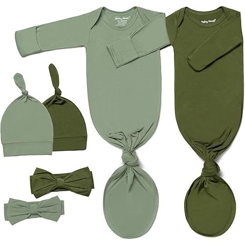 Newborn Baby Knotted Gown, Ultra-Soft Infant Sleeper Coming Home Outfit with Hat, Bowknot (2 Packs)