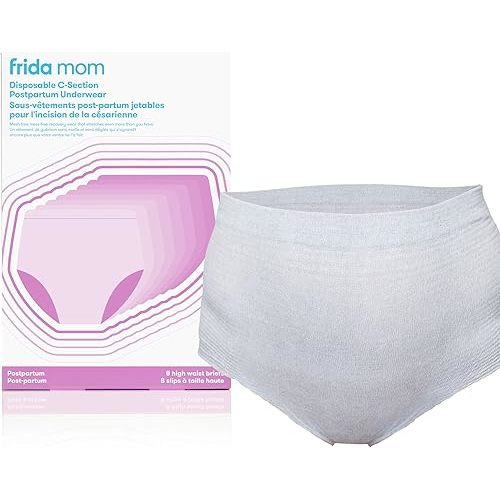 Frida Mom Women's Postpartum Underwear for C-Section Recovery, Disposable High Waist, Seamless with Stretchy Support, Postpartum Essentials, Size Regular (Waist 71–107 cm Stretched), 8 Count, Grey