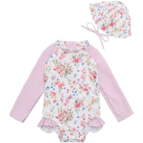 babygoal Baby Girls Long Sleeve One Piece Rash Guard Swimsuit with Zipper, UPF 50+ Sun Protection