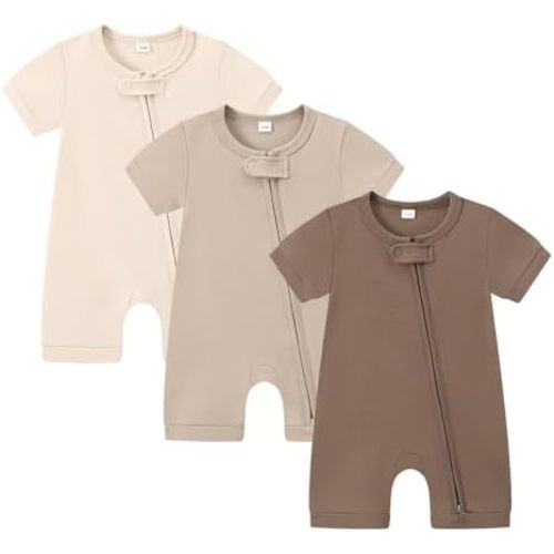 Bafeicao 3 Pack Baby Boy Girl Short Sleeve Rompers Soft Cotton 2 Way Zipper Romper One Piece Jumpsuits Clothes