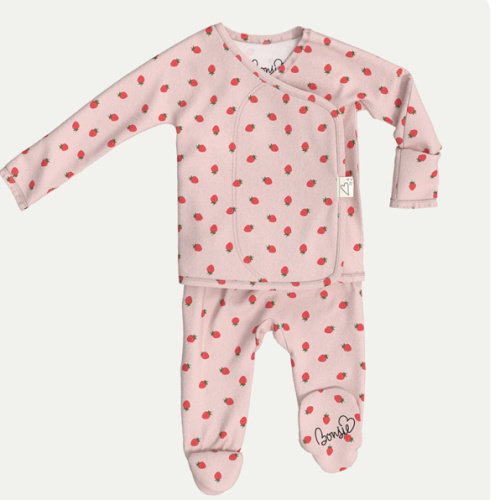 Newborn- Footie - Strawberries – Bonsie Skin to Skin Babywear