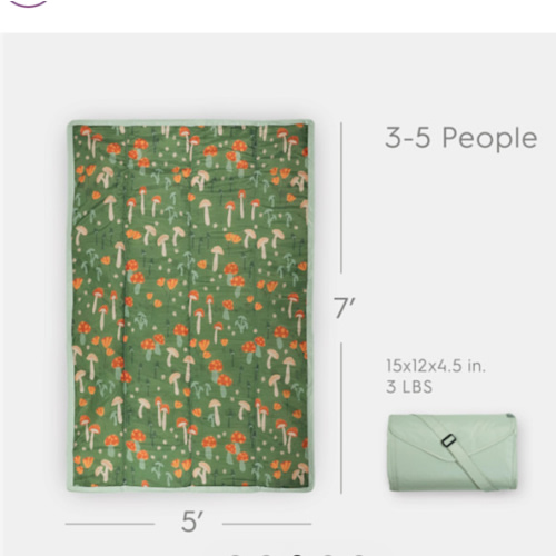 Little Unicorn Outdoor Blanket - Woodland Mushroom, 5 X 7 Ft