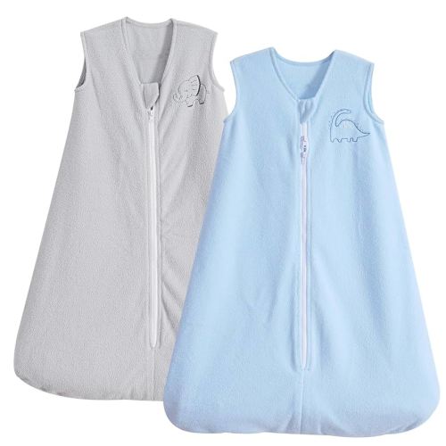 PHF Warm Micro-Fleece Baby Sleep Sack 12-18 Months, Soft Baby Wearable Blanket, 2-Way Zipper Sleeping Bags, 2 Pack Comfy Sleeping Sack for Infant Newborn Boys, Large Size, Blue&Grey