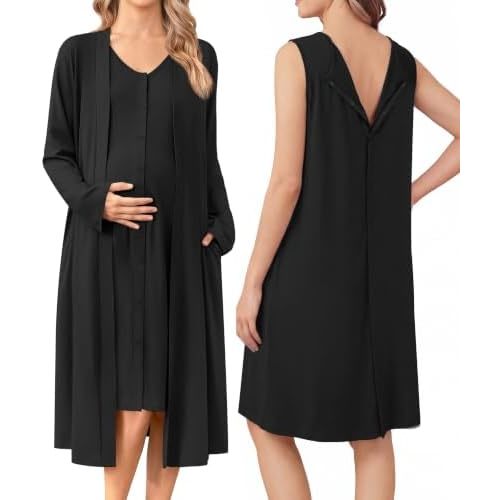 Ekouaer Labor and Delivery Gown and Robe Set for Hospital Nursing Nightgown