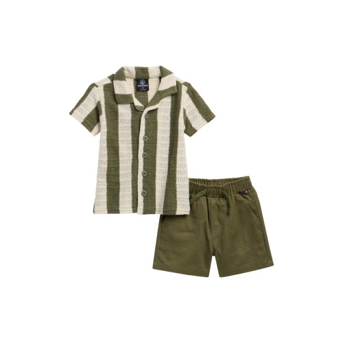 Volcom Stripe Short Sleeve Knit Button-Up Shirt & Shorts Set | Nordstromrack