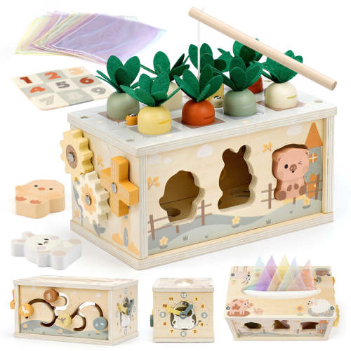 Joyreal 8-in-1 Montessori Wooden Cube – Sensory Learning Toy for Toddl