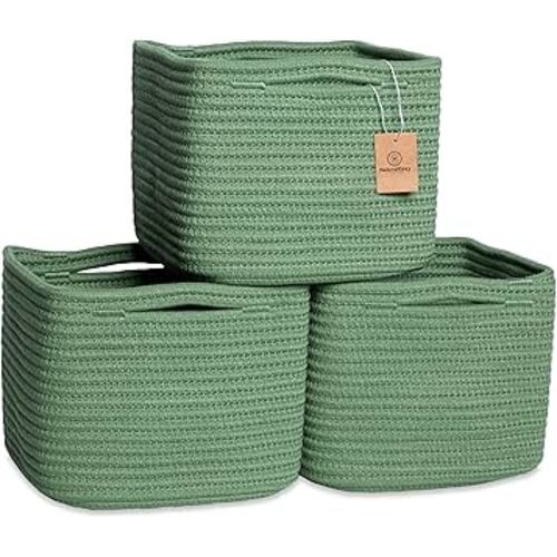 NaturalCozy Storage Cubes 9”x9”x7”Cotton Rope Woven Baskets for Organizing 3-Pack | 9 Inch Cube Storage Bin | Small Basket for Shelf Nursery, Pantry, Decorative Plant, Bathroom Closet, Toy Gift